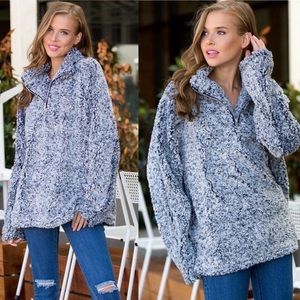Blue Half Zip Sherpa Pullover